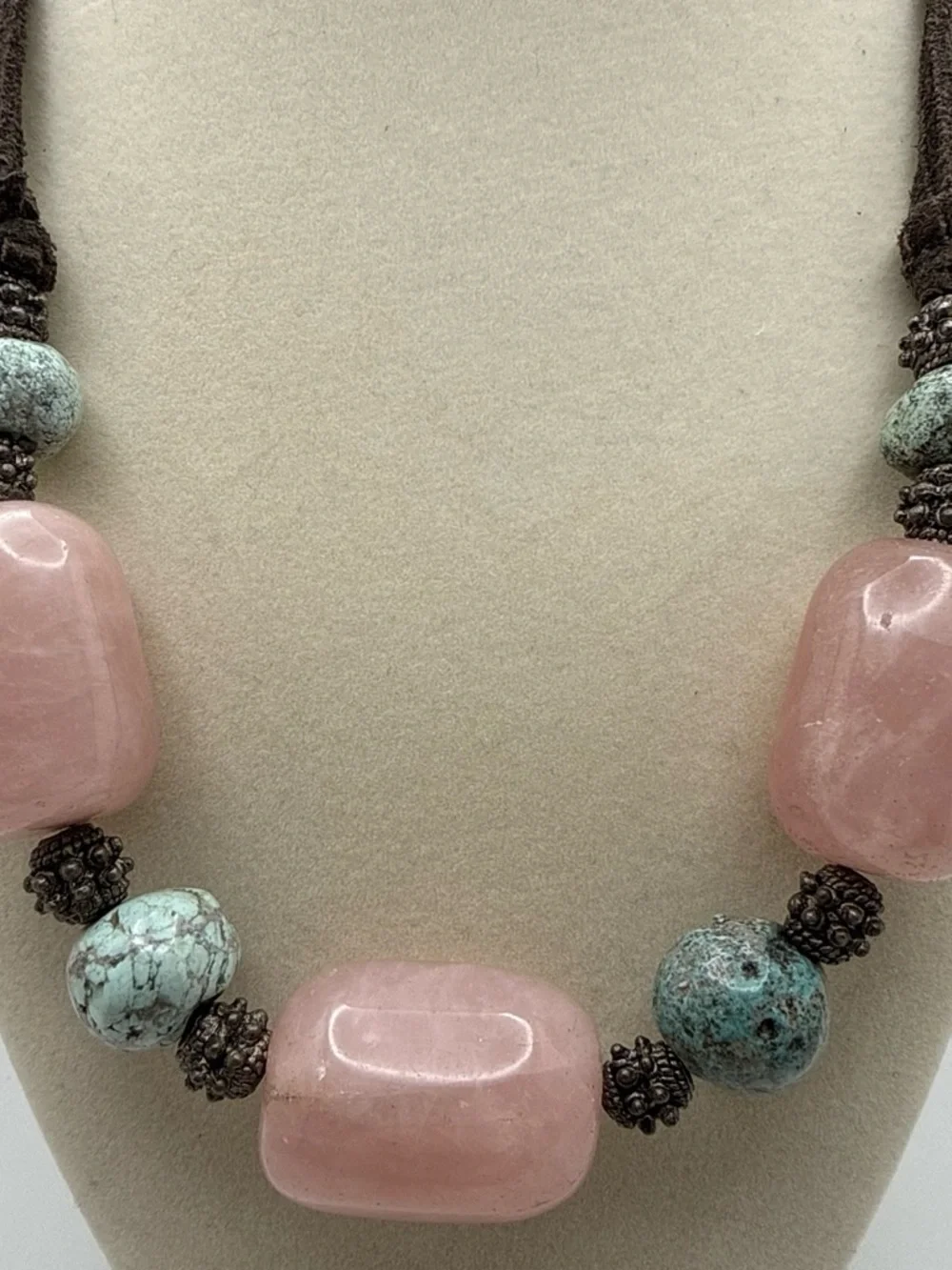 Handcrafted Rose Quartz/ Sterling silver statement necklace